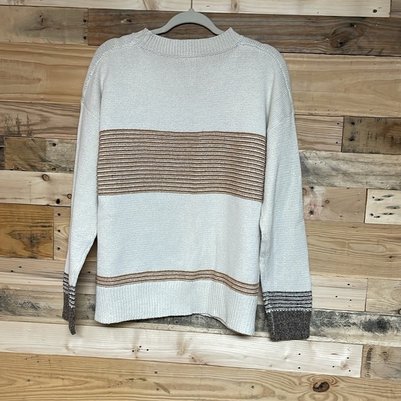 Eesome size M/L Crewneck Soft Cream Knit Sweater with Tan and Brown Stripes - Picture 7 of 7